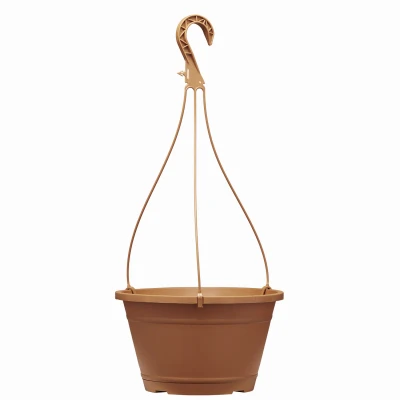 10 Inch Terra Cotta Plastic Hanging Basket With Saucer And Hanger