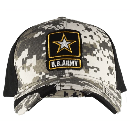 Distressed Camo Front Hat - Army Style Adjustable Cap