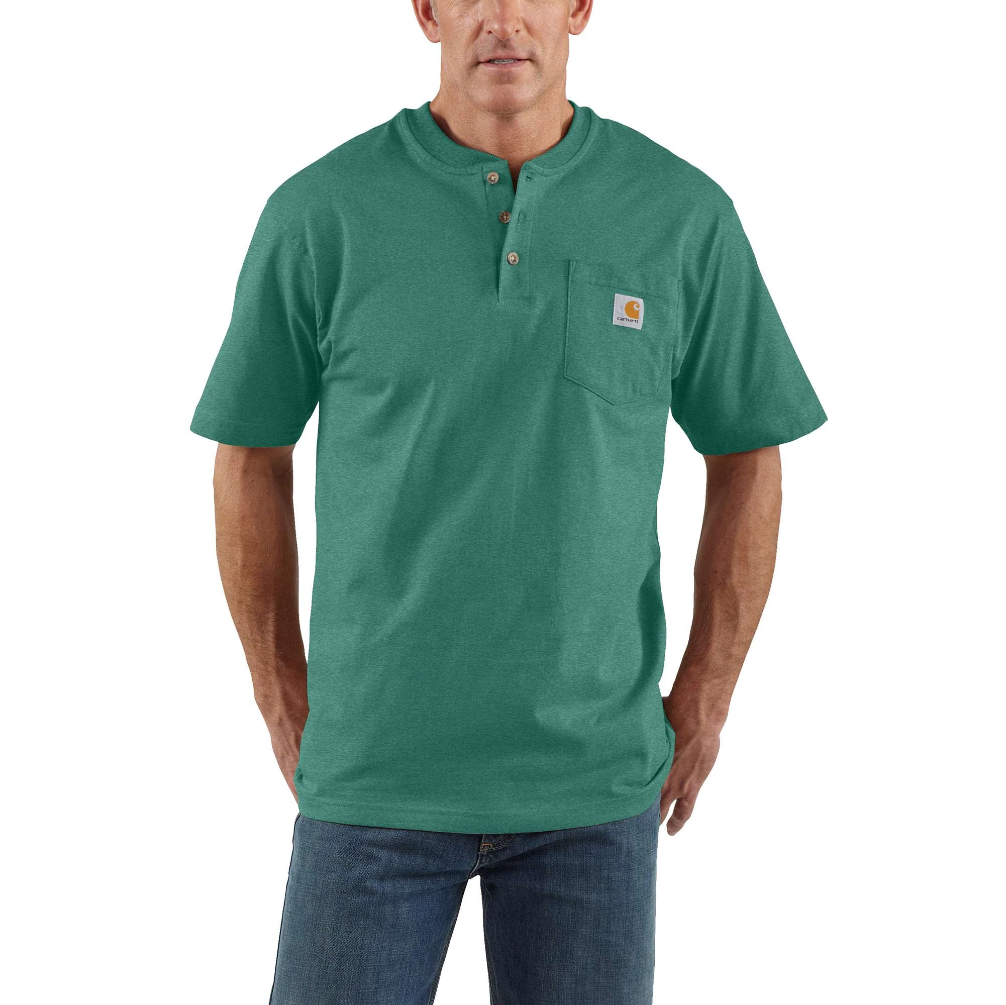 Carhartt Men's Loose Fit Heavyweight Short-sleeve Pocket Henley T-shirt Xl North Woods Heather