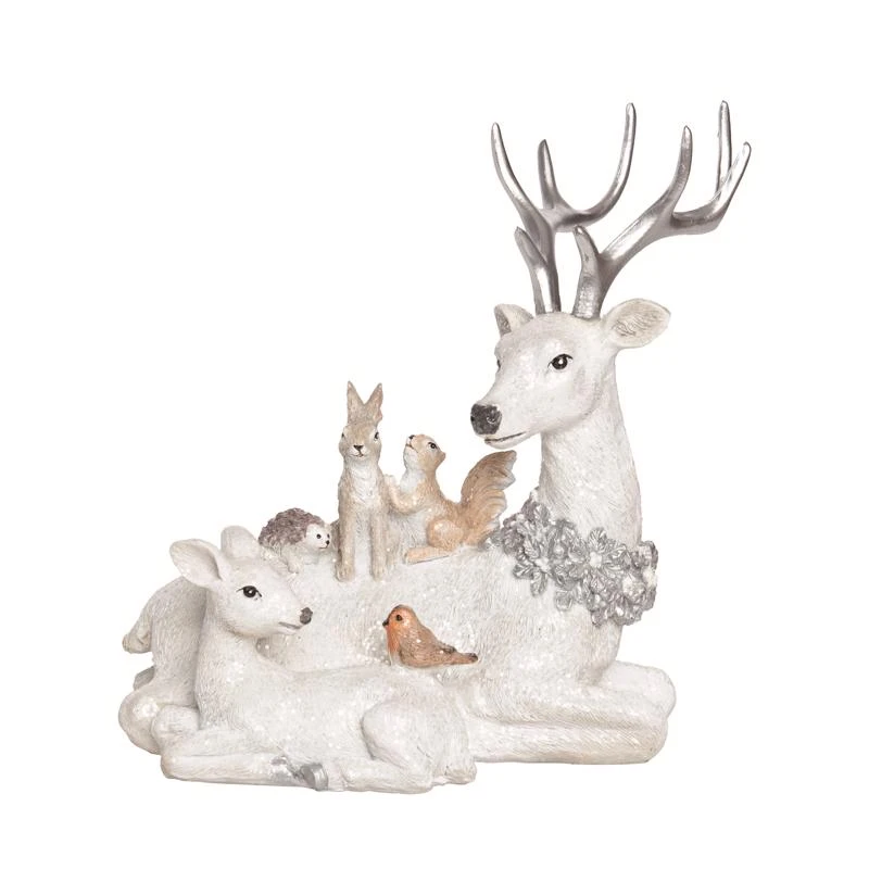 Transpac White Woodland Animals Figurine 8 Inch Resin Decor Model Tc00569