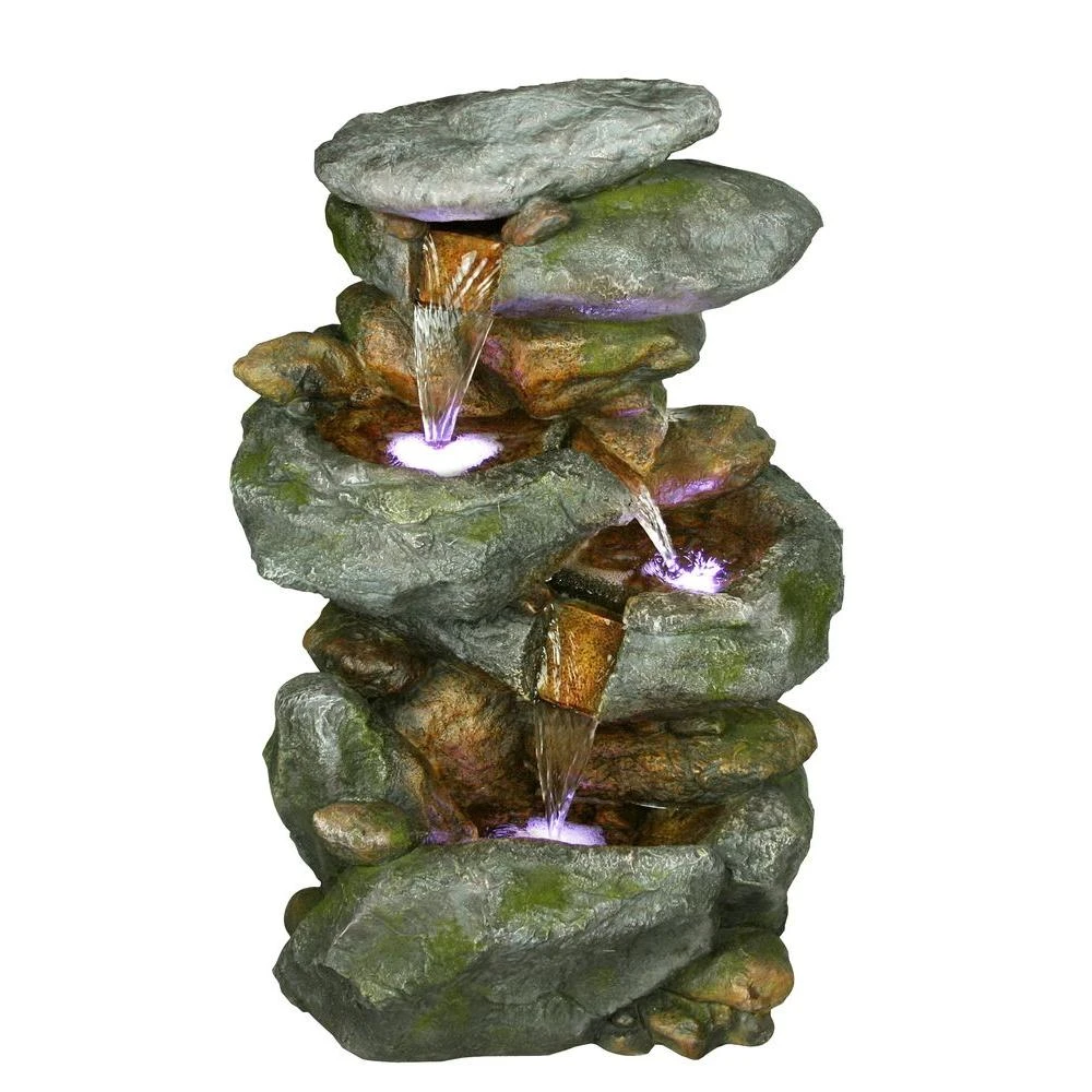 Alpine 22 In. Tall Outdoor 3-tier Rock Waterfall Fountain With Led Lights - Model Win582