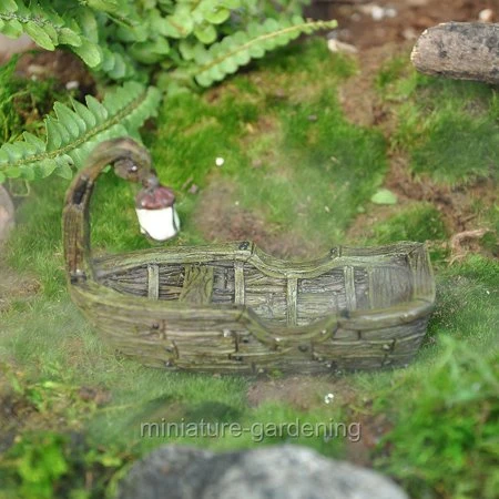Miniature Swamp Boat With Lantern For Fairy Garden And Miniature Garden