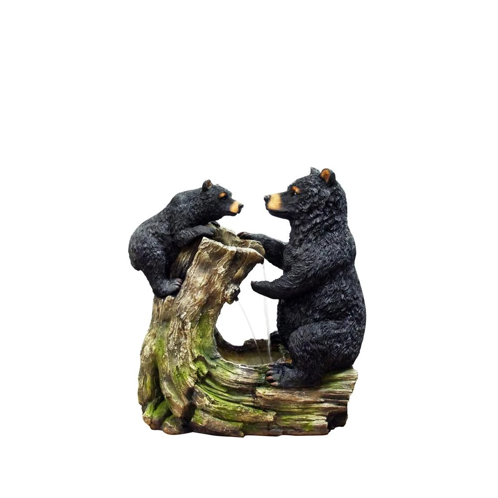 26 Inch Bear And Cub Fountain Without Light, Model Usa1132, Brown/tan
