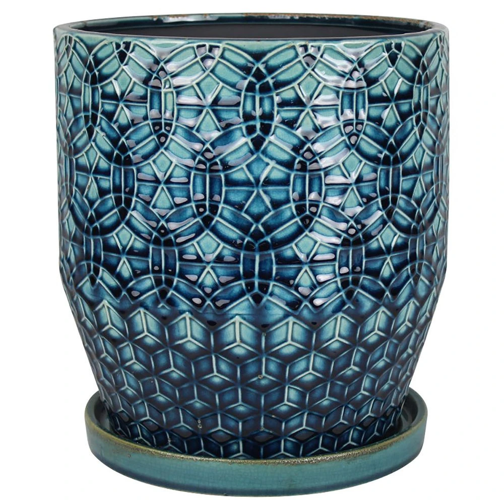 10 Inch Diameter Dark Blue Ceramic Rivage Planter By Trendspot
