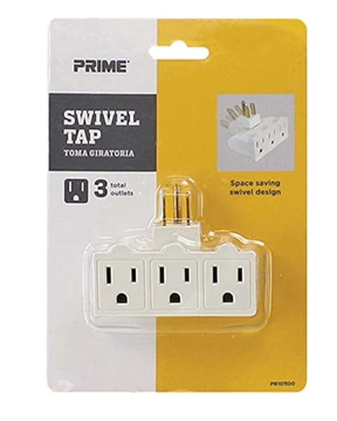 Prime Wire Pb101100 3 Outlet White Swivel Power Tap