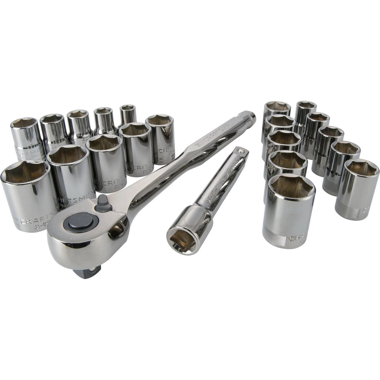 Craftsman 22 Piece 1/2 In. Drive Metric And Sae 6 Point Socket And Ratchet Set