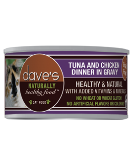 Dave's Naturally Healthy Grain Free Tuna & Chicken Dinner Cat Food, 5.5 Oz, 24 Cans