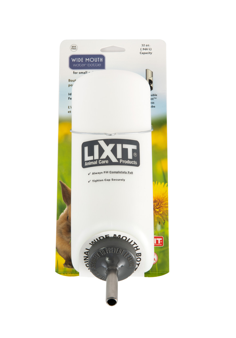Lixit 32 Ounce Plastic Wide Mouth Water Bottle For Rabbits, 0.5 Lbs.