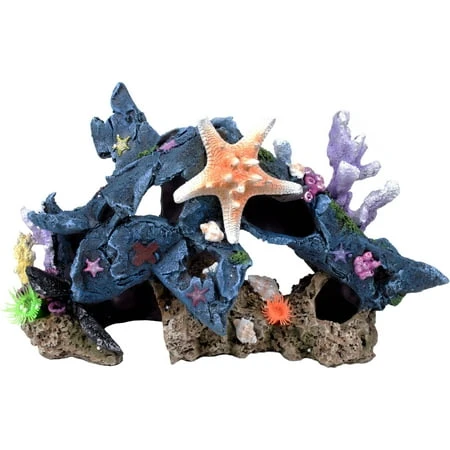 Penn Plax Deco-wrecks Blue Plane Coral Scape Aquarium Decor, Large, Multi-color