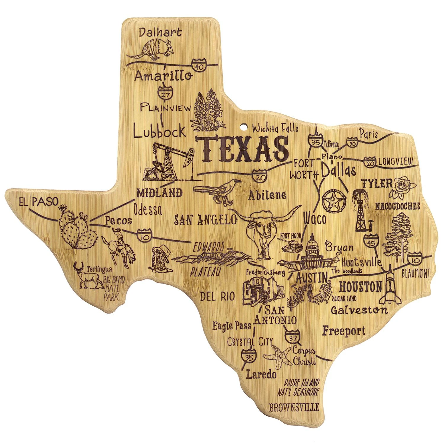 Totally Bamboo Texas Destination Cutting Board 14 In. L X 13.38 In. W X 0.63 In. H