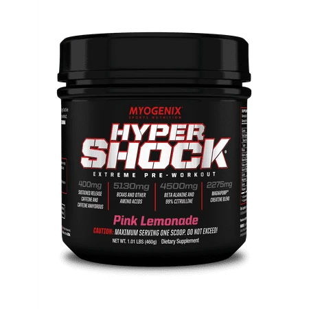 Myogenix Hypershock Extreme Pre-workout Supplement, Pink Lemonade Flavor, 20 Servings