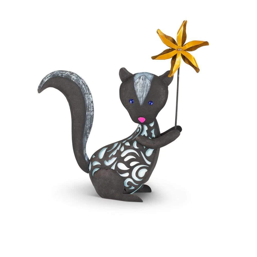 Garden Meadow 19.29" Height Solar White And Black Cute Skunk With Star Wand Garden Statue