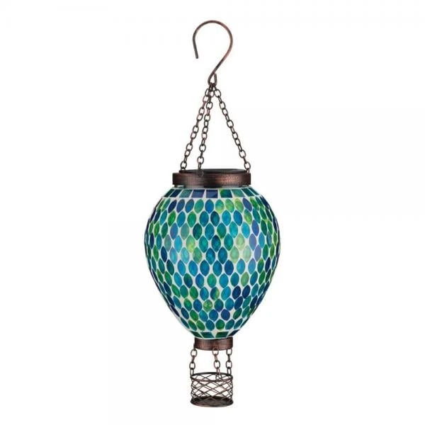 Regal13517 Blue Mosaic Hot Air Balloon Solar Lantern For Outdoor Decor