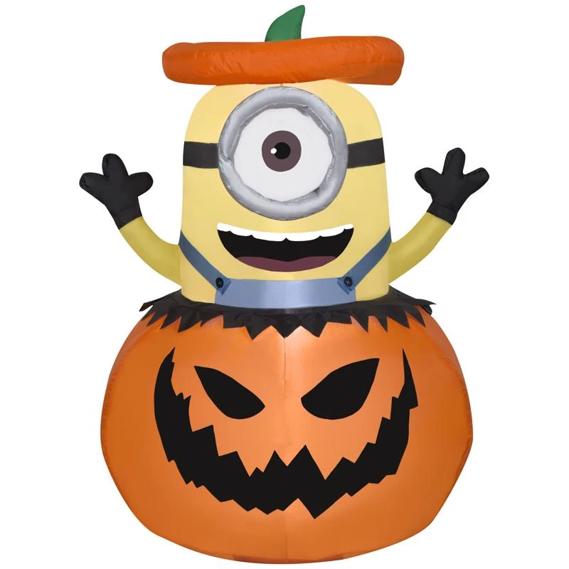 Gemmy 3.5 Ft. Prelit Minion Stuart In Jack-o'-lantern Inflatable Decoration
