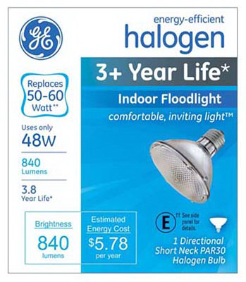 Halogen Flood Light Bulb, Par 30, 48-Watt