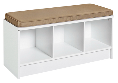 3-Cube Storage Bench, White With Mocha Cushion, 14 x 35.27 x 18.5-In.