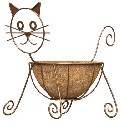Planter, Cat, Coco Liner, Rust-Color Steel