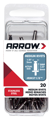 Rivets, Medium, Stainless Steel, 1/8 x 1/4-In., 20-Ct.