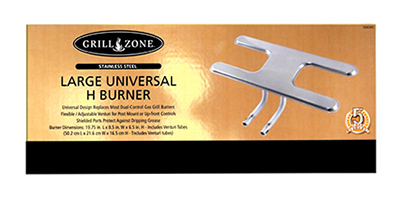 Grill Dual H Burner, Stainless Steel, Large, 19.25 x 7.5-In.