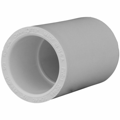PVC Pressure Pipe Fitting, Coupling, White PVC, 1/2-In.