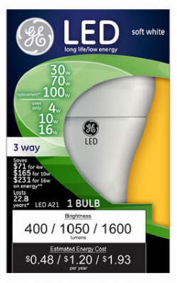 3-Way LED Light Bulb, Soft White, 4/10/16-Watt