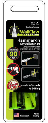 Hammer-In Drywall Anchors, 4-Pk.