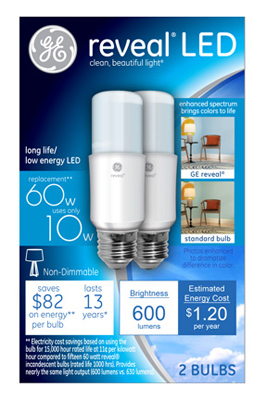 Reveal LED Bright Stik Bulb, 10-Watt, 2-Pk.