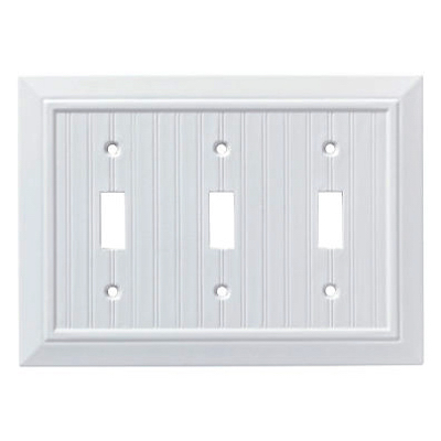Classic Beadboard Single Triple Switch Wall Plate, White