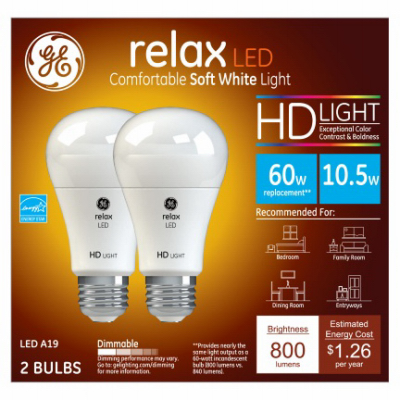 Relax HD LED Light Bulbs, Soft White, 800 Lumens, 10.5-Watts, 2-Pk.