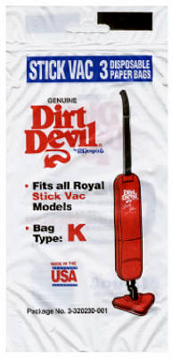 Dirt Devil Style "K" Stick Vacuum Bags, 3-Pack