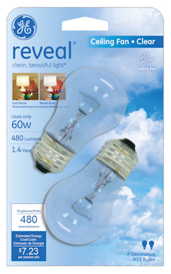 Reveal 60-Watt Clear Ceiling Fan Bulbs,  2-Pack