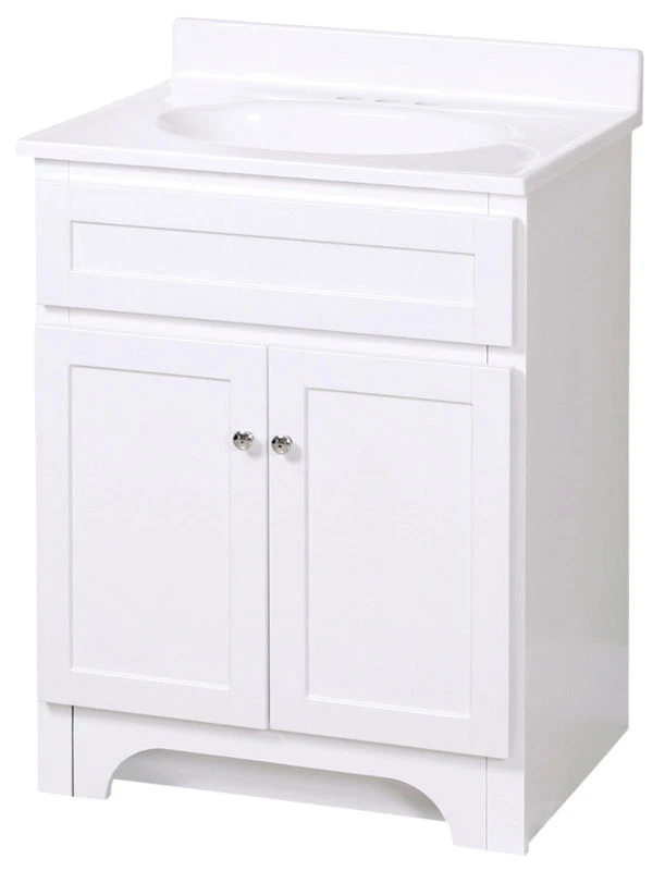Foremost  Single  Semi-Gloss  White  Vanity and Top  35.5 in. H x 25 in. W x 19 in. D