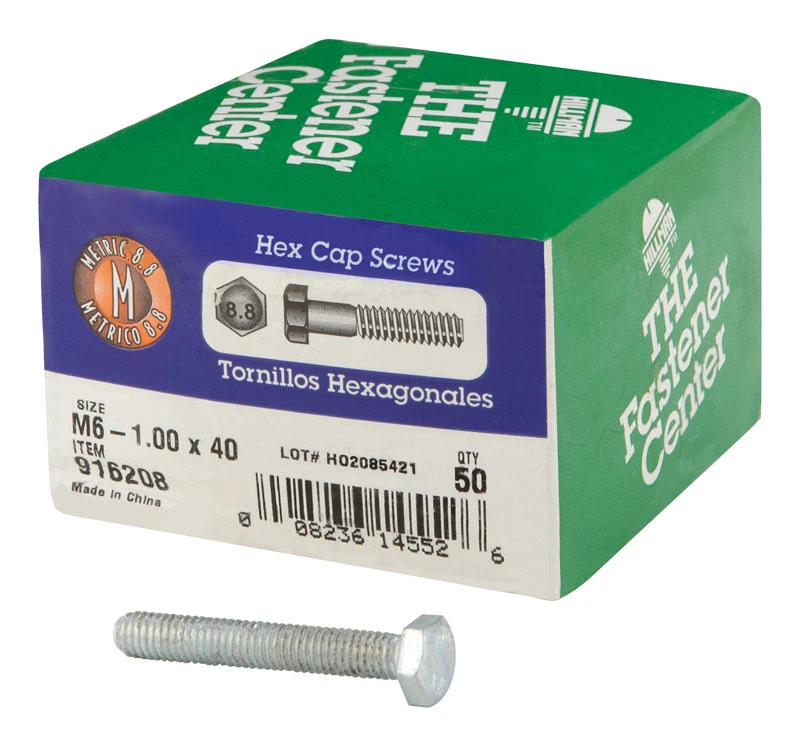 Hillman M6-1.00 mm Dia. x 40 mm L Heat Treated Steel Hex Head Cap Screw 50 pk