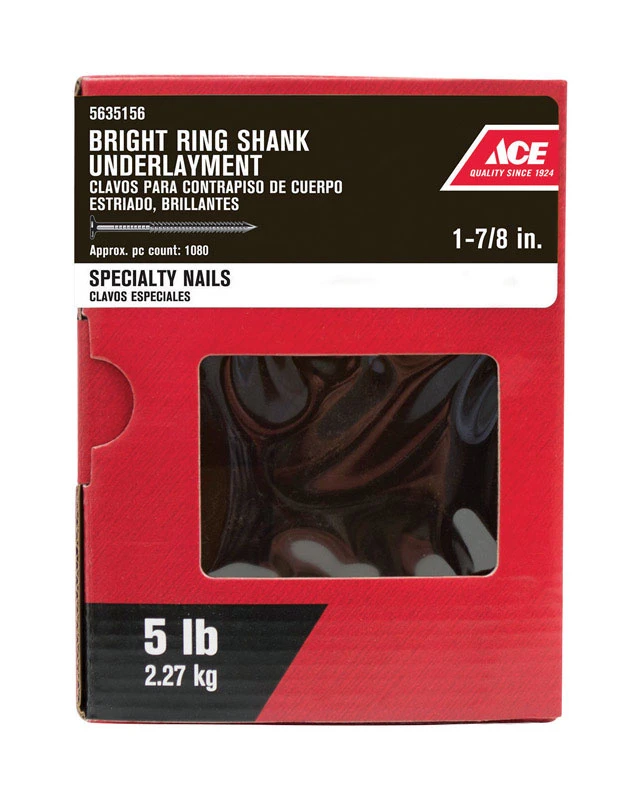 Ace 1-7/8 in. L Flooring Bright Steel Underlayment Nail Annular Ring Shank Round