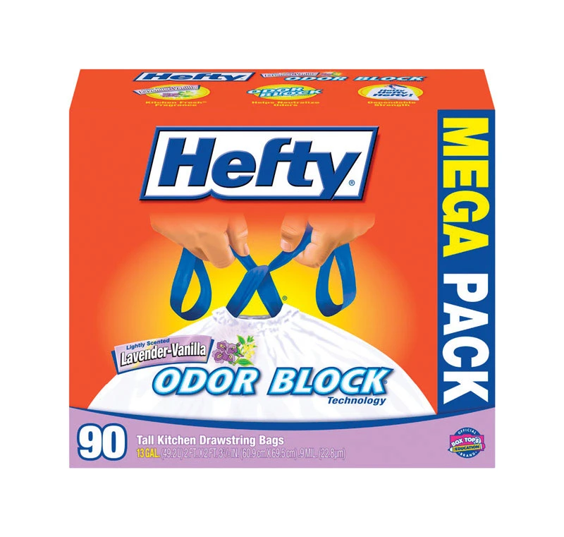 Hefty Odor Block 13 gal. Kitchen Trash Bags Drawstring 90