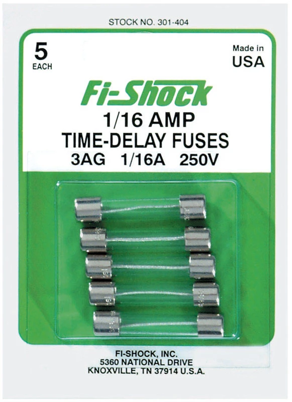 Fi-Shock 1/16 amps 250 volts Glass Fuse 5 pk