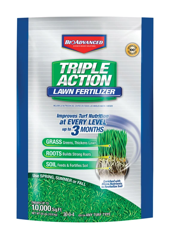BioAdvanced Triple Action 30-0-4 Lawn Fertilizer For All Grass Types 24 lb. 10000 sq. ft.