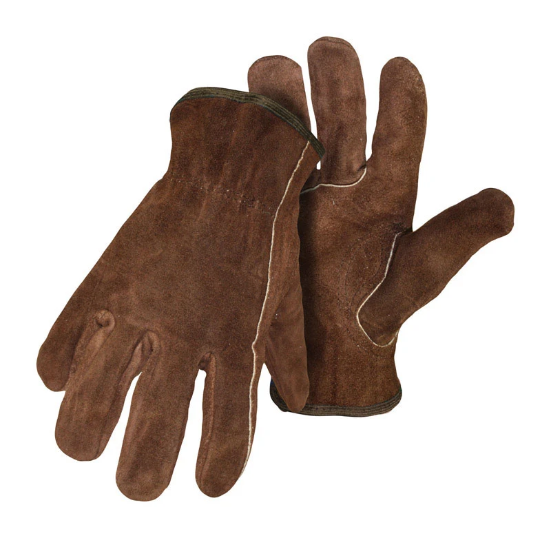 Boss Men's Indoor/Outdoor Split Cowhide Leather Driver Work Gloves Brown L 1 pair
