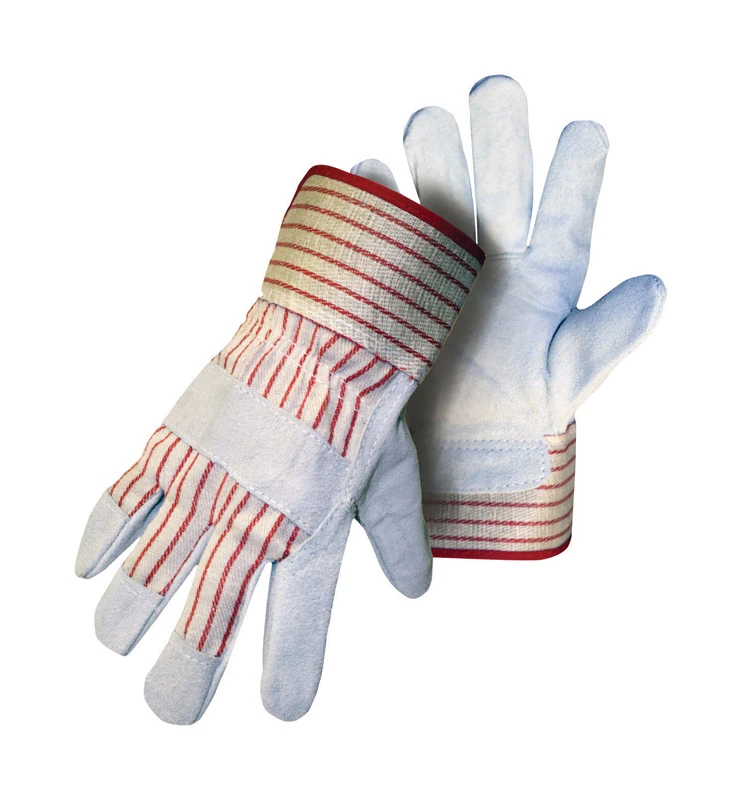 Boss Men's Indoor/Outdoor Split Cowhide Leather Palm Work Gloves Red/White L 1 pair