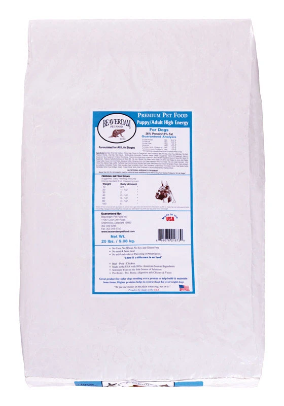 Beaverdam Hi-Energy Blue Label Pork and Chicken Dry Dog Food 20 lb