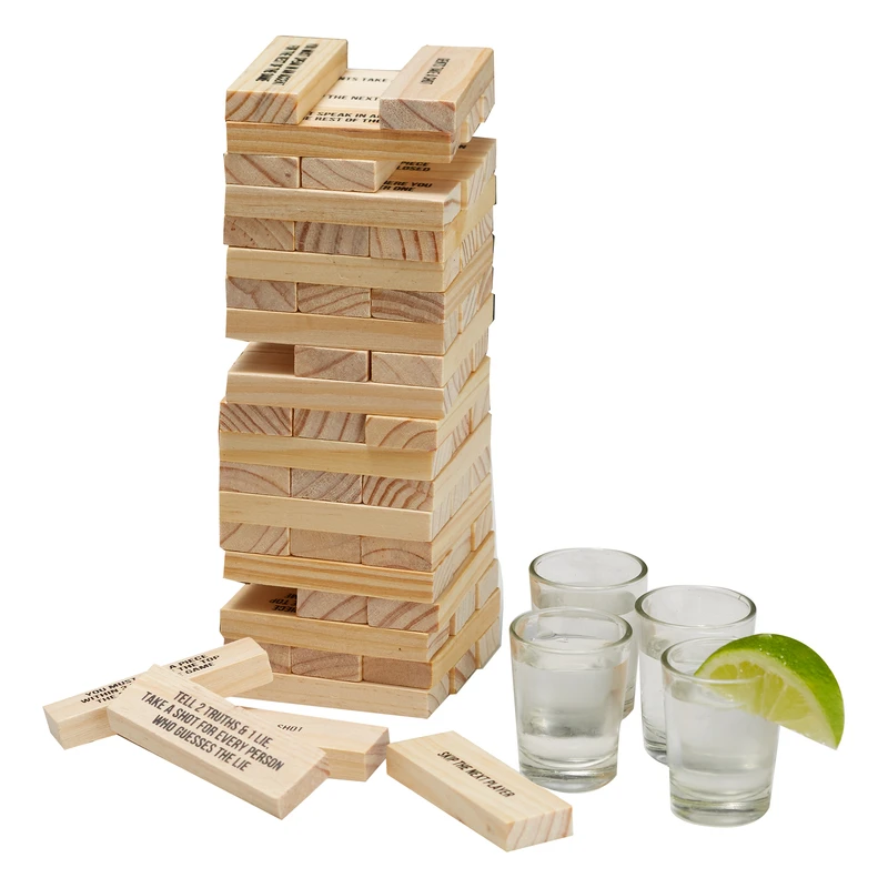 Two's Company Chll Out Stumbling Blocks Drinking Game Glass/Wood 1 pk