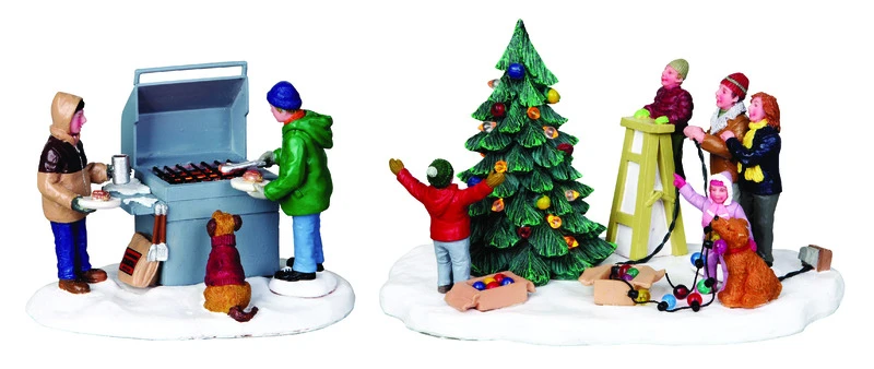 Lemax Grillin' & Chillin' and Around The Christmas Tree Porcelain Village Accessory Multicolor R