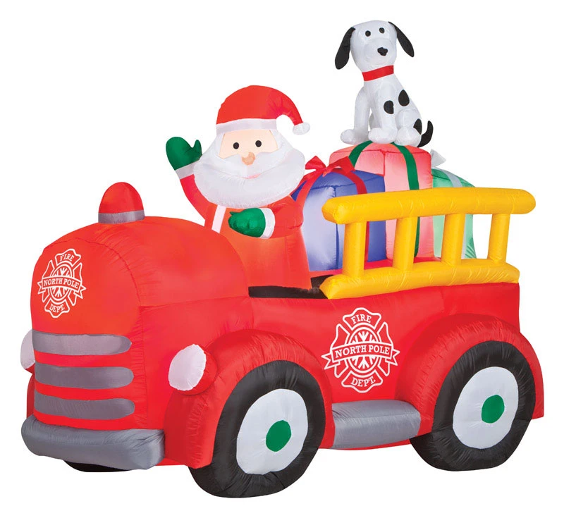 Gemmy Santa and Firetruck Christmas Inflatable Fabric Multicolored