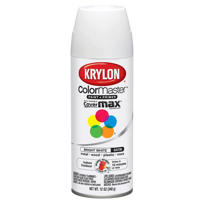 Krylon ColorMaster Satin Bright White Paint + Primer Spray Paint 12 oz.