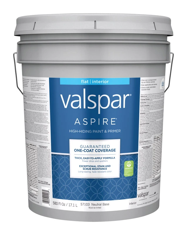 Valspar Aspire Flat Tintable Neutral Base Acrylic Latex Paint and Primer 5 gal.