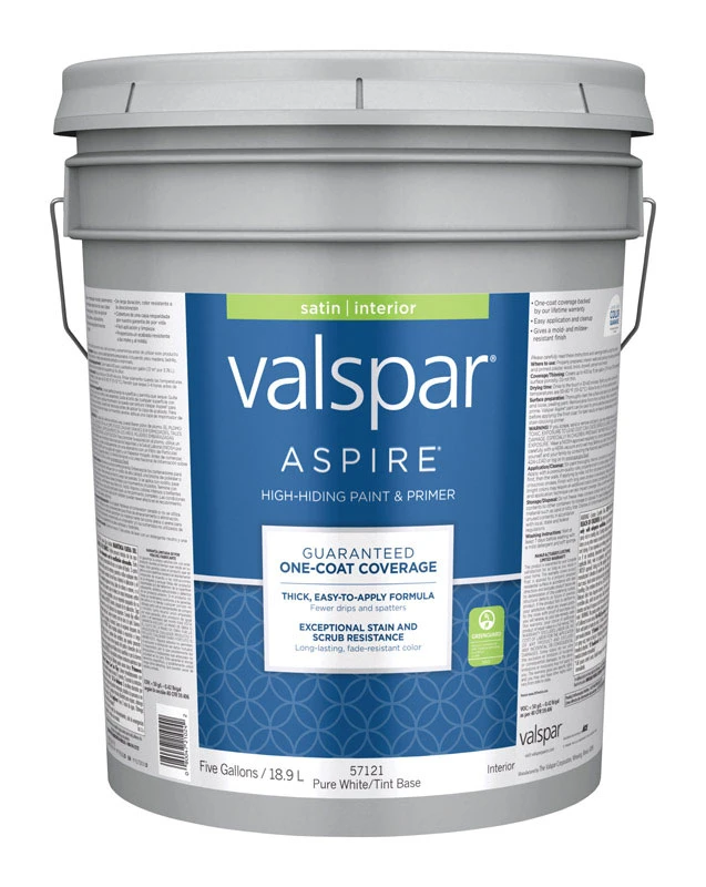 Valspar Aspire Satin Tintable Tint Base Acrylic Latex Paint and Primer 5 gal.