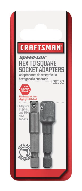 Craftsman Speed-Lok Ball Hex 1/4 and 3/8 x 2 in. L Screwdriver Socket Adapter Carbide 2 pc.