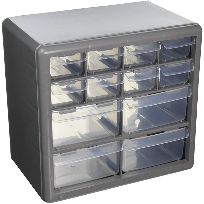 Stack-On  6-3/8 in. L x 10-1/3 in. W x 9-5/8 in. H Multi Drawer Storage  Plastic  12  Gray