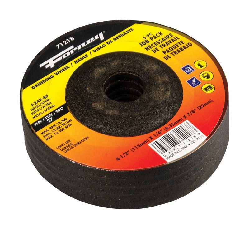 Forney 4-1/2 in. Dia. x 1/4 in. thick x 7/8 in. Grinding Wheel 5 pk