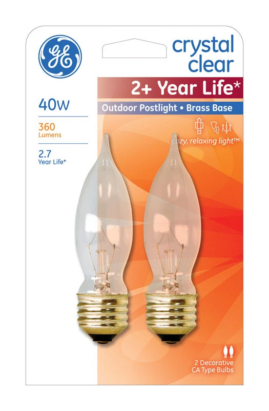 GE 40 watts CA9 Decorative Incandescent Bulb E26 (Medium) Soft White 2 pk